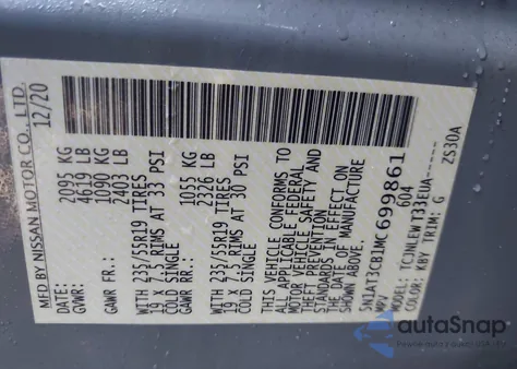 2021 Nissan Rogue Sl Intelligent Awd из США, поврежденный, VIN 5N1AT3CB1MC699861